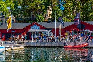 Mariehamn, Finlandiya, 31 Temmuz 2022: Finlandiya 'daki Mariehamn marinasının görüntüsü.
