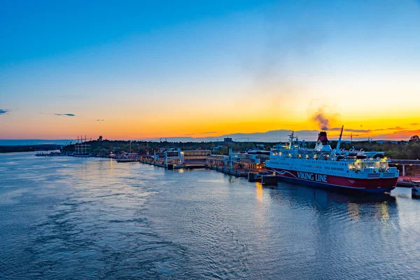 Mariehamn Finnország 2022 Augusztus Napkelte Kilátás Mariehamn Kikötőjére Finnország — Stock Fotó