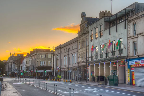 Cardiff Wales September 2022 Sunset View Street Center Welsh Capital — Stock Photo, Image