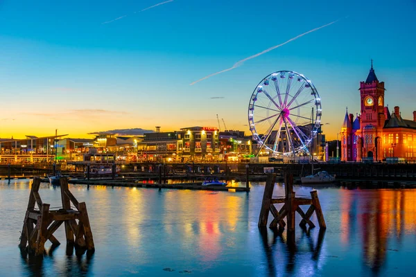 Cardiff Wales September 2022 Sunset Mermaid Quay Welsh Capital Cardiff — Stock Photo, Image