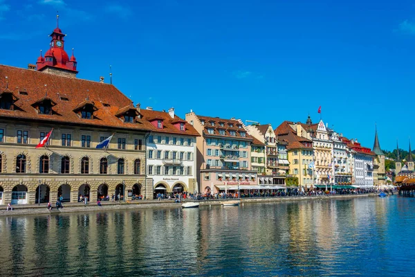 Luzern Switzerland September 2022 Hotels Waterfront Reuss Swiss Town Luzern — Stock Photo, Image
