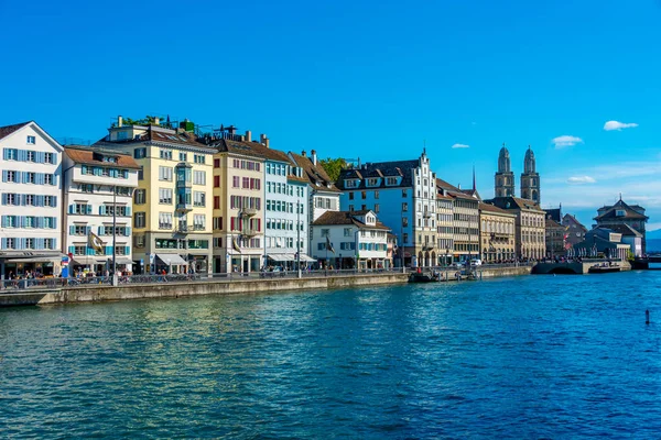 Zuerich Switzerland September 2022 Panorama View Limmat River Grossmuenster Cathedral — Stock Photo, Image