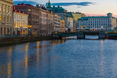 Goteborg, İsveç, 9 Temmuz 2022: İsveç 'in Goteborg.IMAGE şehrindeki büyük liman kanalı (stora hamnkanalen) manzarası