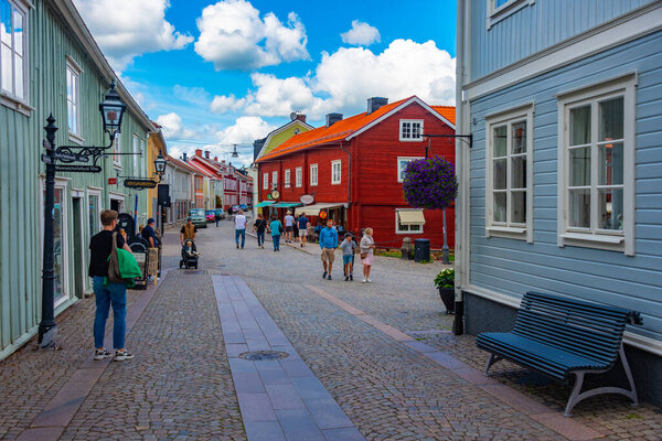Eksjo, Sweden, July 16, 2022: Commercial street in Eksjo, Sweden..IMAGE