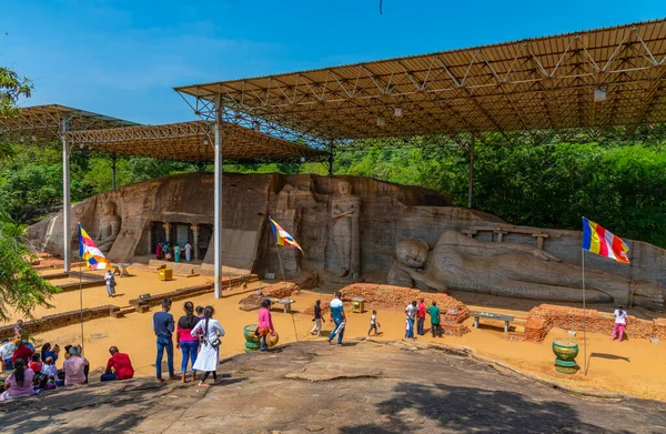 Полоннарува Шри Ланка Февраля 2022 Года Статуя Будды Храме Гал — стоковое фото