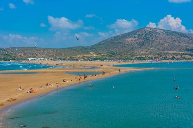 Rodos, Yunanistan, 1 Eylül 2022: Yunan adası Rodos 'ta Prasonisi plajı panoraması.