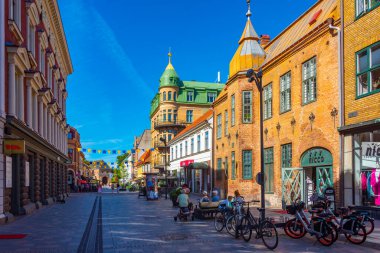 Halmstad, İsveç, 12 Temmuz 2022: Halmstad, İsveç 'te ticari cadde...