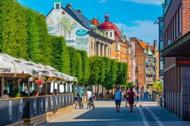 Trelleborg, İsveç, 13 Temmuz 2022: Trelleborg, İsveç 'te ticari cadde...