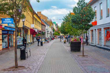 Ystad, Sweden, July 13, 2022: Commercial street in Ystad, Sweden..IMAGE clipart