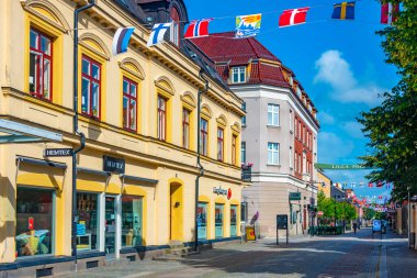 Karlshamn, İsveç, 14 Temmuz 2022: Karlshamn, İsveç 'te ticari cadde...