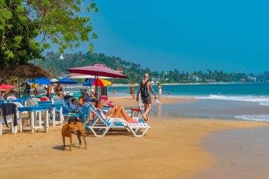 Mirissa, Sri Lanka, 22 Ocak 2022: Sri Lanka 'da güneşli bir günde Mirissa plajı.