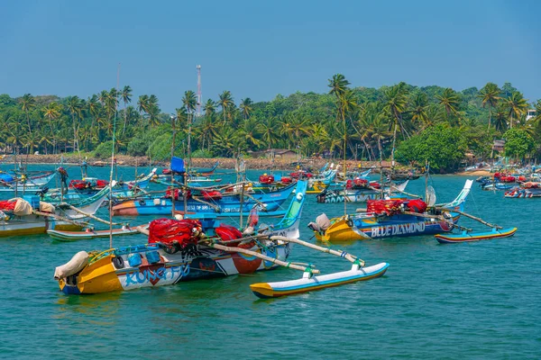 stock image Mirissa, Sri Lanka, January 22, 2022: Fishing boats at the port of Mirissa, Sri Lanka.