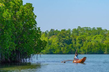Koggala, Sri Lanka, 21 Ocak 2022: Koggala lagünündeki balıkçı tekneleri, Sri Lanka.