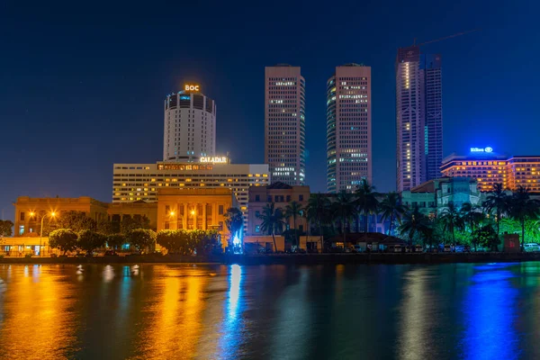 stock image Colombo, Sri Lanka, January 18, 2022: Night skyline with modern skyscrapers in Colombo, Sri Lanka.