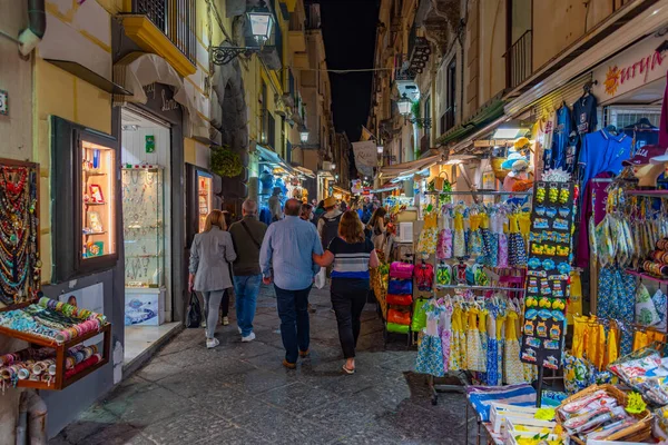 stock image Sorrento, Italy, May 21, 2022: Night view of people passing through the center of Sorrento, Italy.