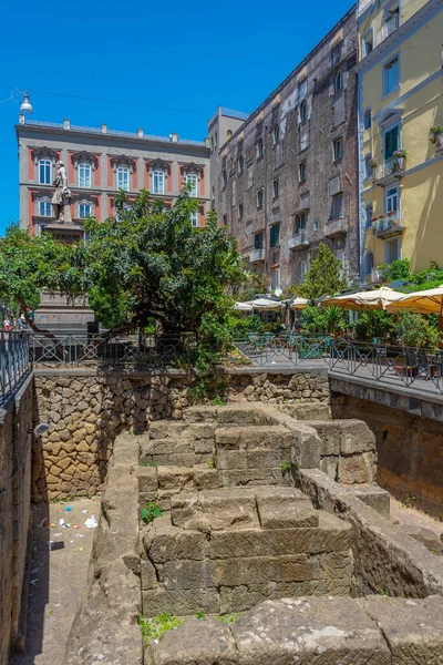 Неаполь Италия Мая 2022 Года Руины Греческой Стены Историческом Центре — стоковое фото