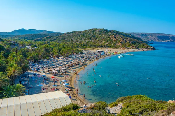 Vai Grécia Agosto 2022 Pôr Sol Sobre Praia Vai Creta — Fotografia de Stock