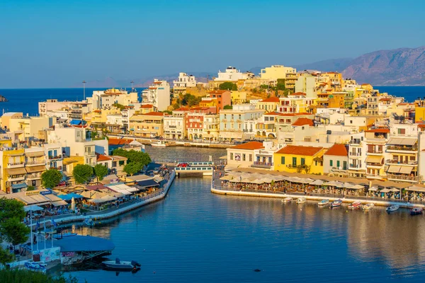 Agios Nikolaos Griechenland August 2022 Sonnenuntergang Über Dem Voulismeni See — Stockfoto