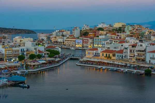 Agios Nikolaos Griekenland Augustus 2022 Zonsondergang Uitzicht Voulismeni Meer Griekse — Stockfoto
