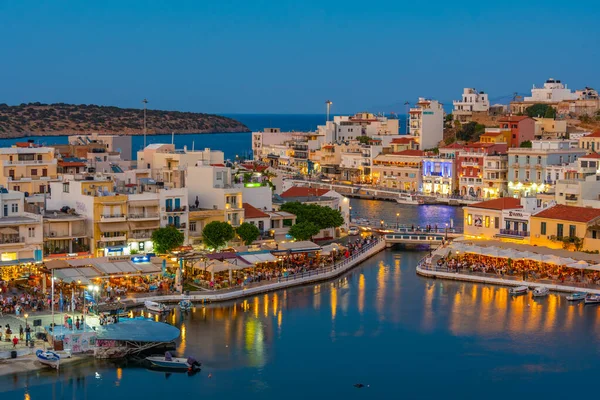 Agios Nikolaos Griekenland Augustus 2022 Nachtzicht Het Voulismeni Meer Griekse — Stockfoto