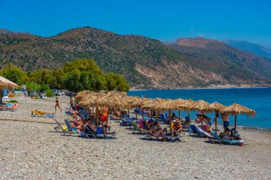 Palaiochora, Yunanistan, 21 Ağustos 2022: Yunan kenti Palaiochora 'daki Keratides plajı.