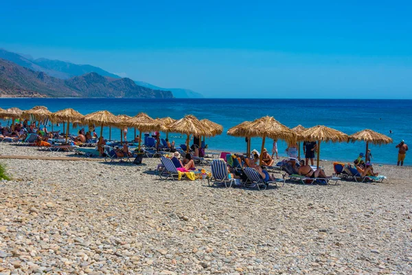 Palaiochora, Yunanistan, 21 Ağustos 2022: Yunan kenti Palaiochora 'daki Keratides plajı.