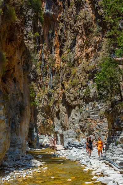 stock image Samaria, Greece, August 22, 2022: Iron Gates at Samaria gorge at Greek island Crete.