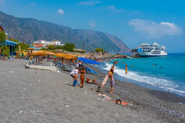 stock image Agia Roumeli, Greece, August 22, 2022: Summer day at a beach at Agia Roumeli at Greek island Crete.