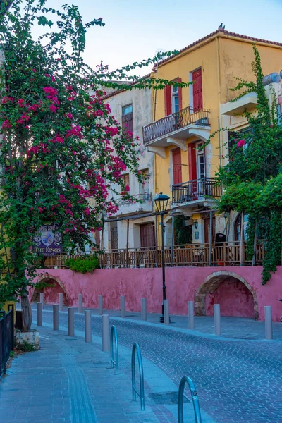 Chania Griekenland Augustus 2022 Zonsopgang Uitzicht Een Kleurrijke Straat Het — Stockfoto