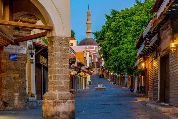 Rodas Grecia Agosto 2022 Vista Del Amanecer Una Calle Turística — Foto de Stock