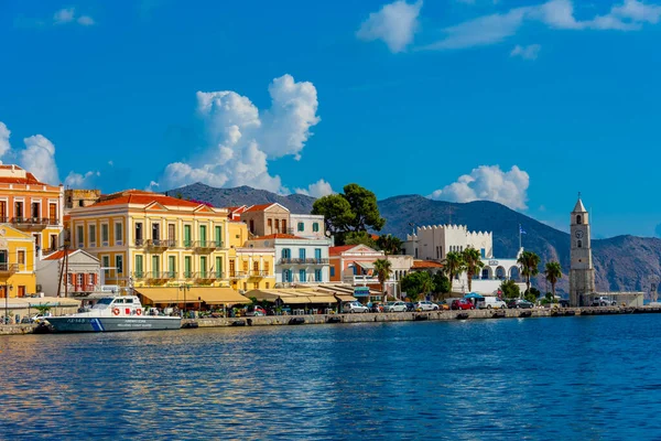 stock image Symi, Greece, August 26, 2022: Seaside promenade at Greek island Symi.