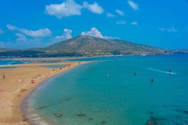Rodos, Yunanistan, 1 Eylül 2022: Yunan adası Rodos 'ta Prasonisi plajı panoraması.