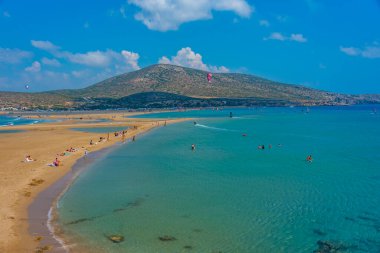 Rodos, Yunanistan, 1 Eylül 2022: Yunan adası Rodos 'ta Prasonisi plajı panoraması.