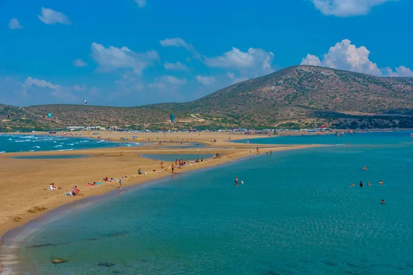 Rodos, Yunanistan, 1 Eylül 2022: Yunan adası Rodos 'ta Prasonisi plajı panoraması.