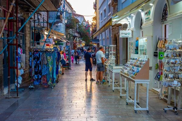 stock image Nafplio, Greece, September 3, 2022: Sunset view of a street of Greek town Nafplio.