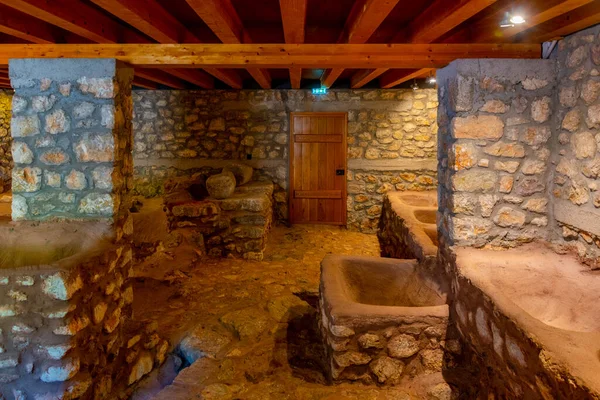 stock image Dimitsana, Greece, September 9, 2022: Tannery at Open air Hydrokinesis (water power) Museum at Greek village Dimitsana.