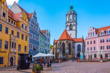 Meissen, Germany, August 7, 2022: Frauenkirche at the Marktplatz square in the old town of Meissen, Germany. clipart