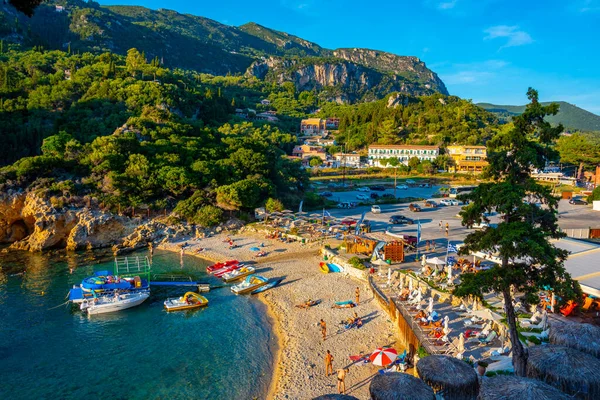 Палеокастрица Греция Сентября 2022 Года Воздушный Вид Пляж Агиос Спиридон — стоковое фото