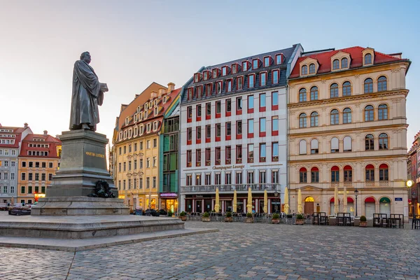 Dresden Germany August 2022 Sunrise View Statue Martin Luther Neumarkt — Stock Photo, Image