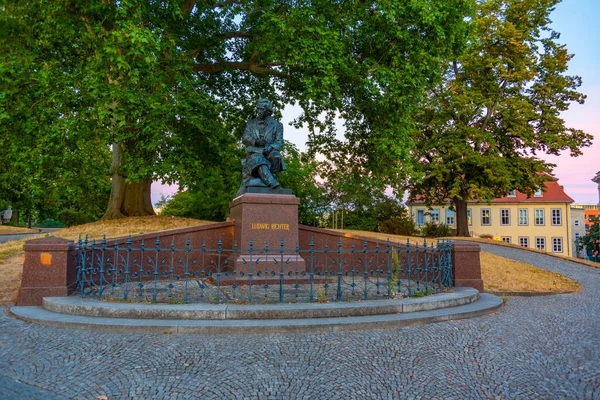 Dresde Alemania Agosto 2022 Vista Del Atardecer Estatua Ludwig Richter — Foto de Stock