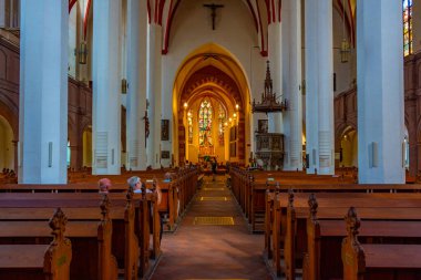 Leipzig, Almanya, 8 Ağustos 2022: Alman kenti Leipzig 'deki Saint Thomas Kilisesi.