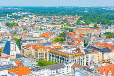 Leipzig, Almanya, 9 Ağustos 2022: Marktplatz Meydanı ile Dresden Panorama Manzarası.
