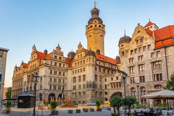 stock image Leipzig, Germany, August 9, 2022: Sunrise view of New Town Hall in German town Leipzig.