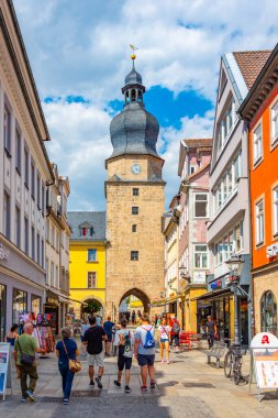 Coburg, Almanya, 10 Ağustos 2022: Eski Alman şehri Coburg 'un Spitaltor kapısı.