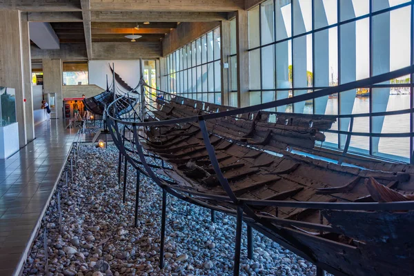 stock image Roskilde, Denmark, June 23, 2022: Excavated viking boats at Viking Ship Museum at Roskilde, Denmark.