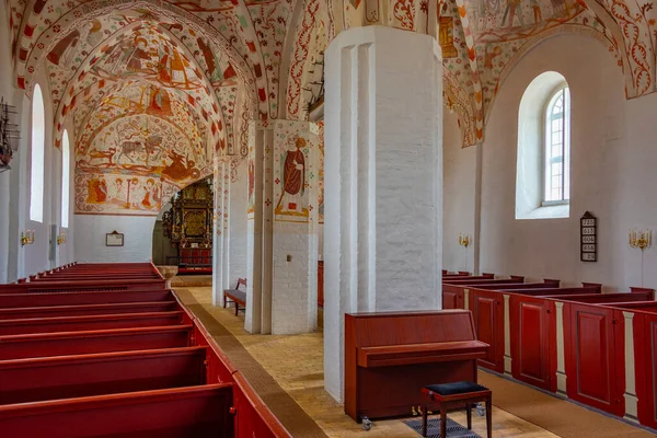 丹麦Fanefjord June 2022 Interior Painted Fanefjord Church Denmark — 图库照片