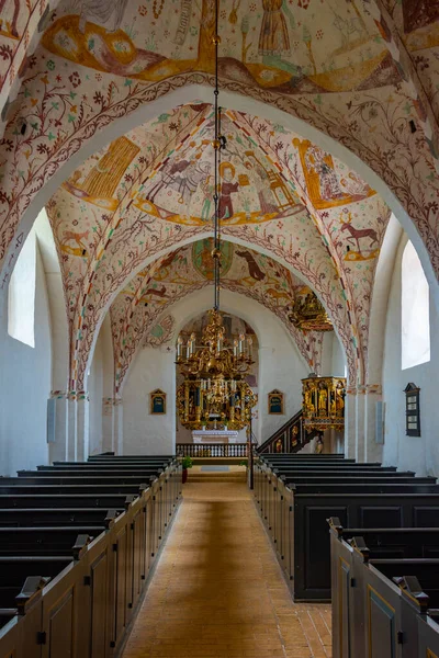 Elmelunde Dánsko Června 2022 Interiér Malovaného Kostela Elmelunde Dánsku — Stock fotografie