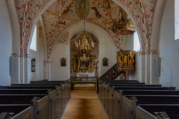 Elmelunde Denemarken Juni 2022 Interieur Van Geschilderde Elmelunde Kerk Denemarken — Stockfoto