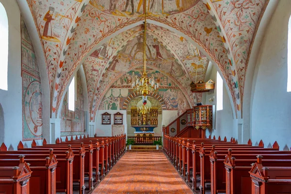 Keldby Danimarca Giugno 2022 Interno Della Chiesa Dipinta Keldby Danimarca — Foto Stock