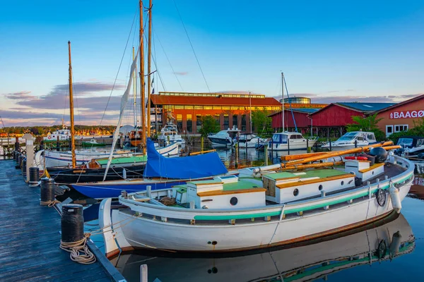Svendborg Dinamarca Junho 2022 Vista Pôr Sol Velhos Barcos Marina — Fotografia de Stock